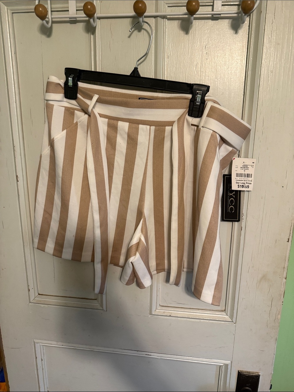 Xhilaration High-Waist Tie-Belt Striped Shorts in Beige & White
